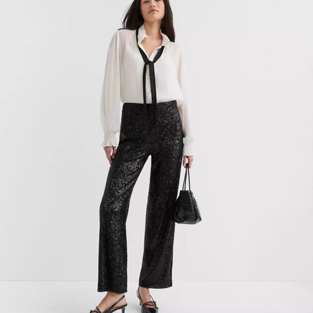 Loft  Black Sequin Straight Pants 8P